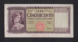 500 Cinquecento Lire Italy Banca D ' Italia Note August 1947 Currency photo