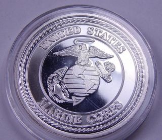 U.  S.  Marine Corps 1 Troy Ounce.  999 Fine Silver Bullion Art Round photo
