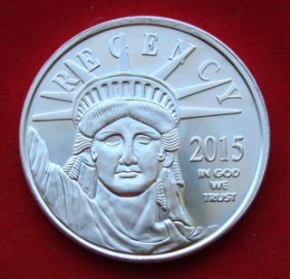 Solid Silver Round 1 Troy Oz Regency Lady Statue Of Liberty Eagle.  999 Fine Bu photo