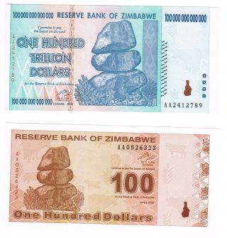 One Hundred Trillion Dollars Zimbabwe Authentic 100 Unc P91 Usa Seller,  Bonus photo