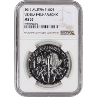 2016 Austria Platinum (1 Oz) Philharmonic €100 - Ngc Ms69 photo