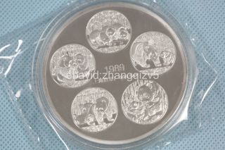 99.  99 China Panda Gatherings 5oz 999 Silver 1989 Medal Medal photo