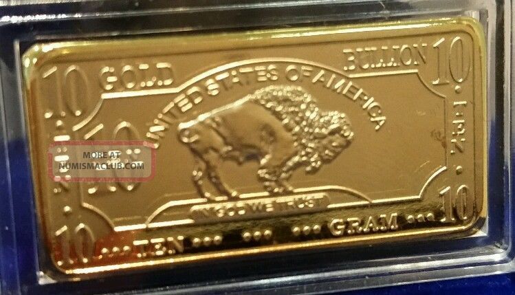 10 Gram Gold Buffalo Bar 100 Mills Clad.  999 24k Fine Bullion Bar. Gold photo