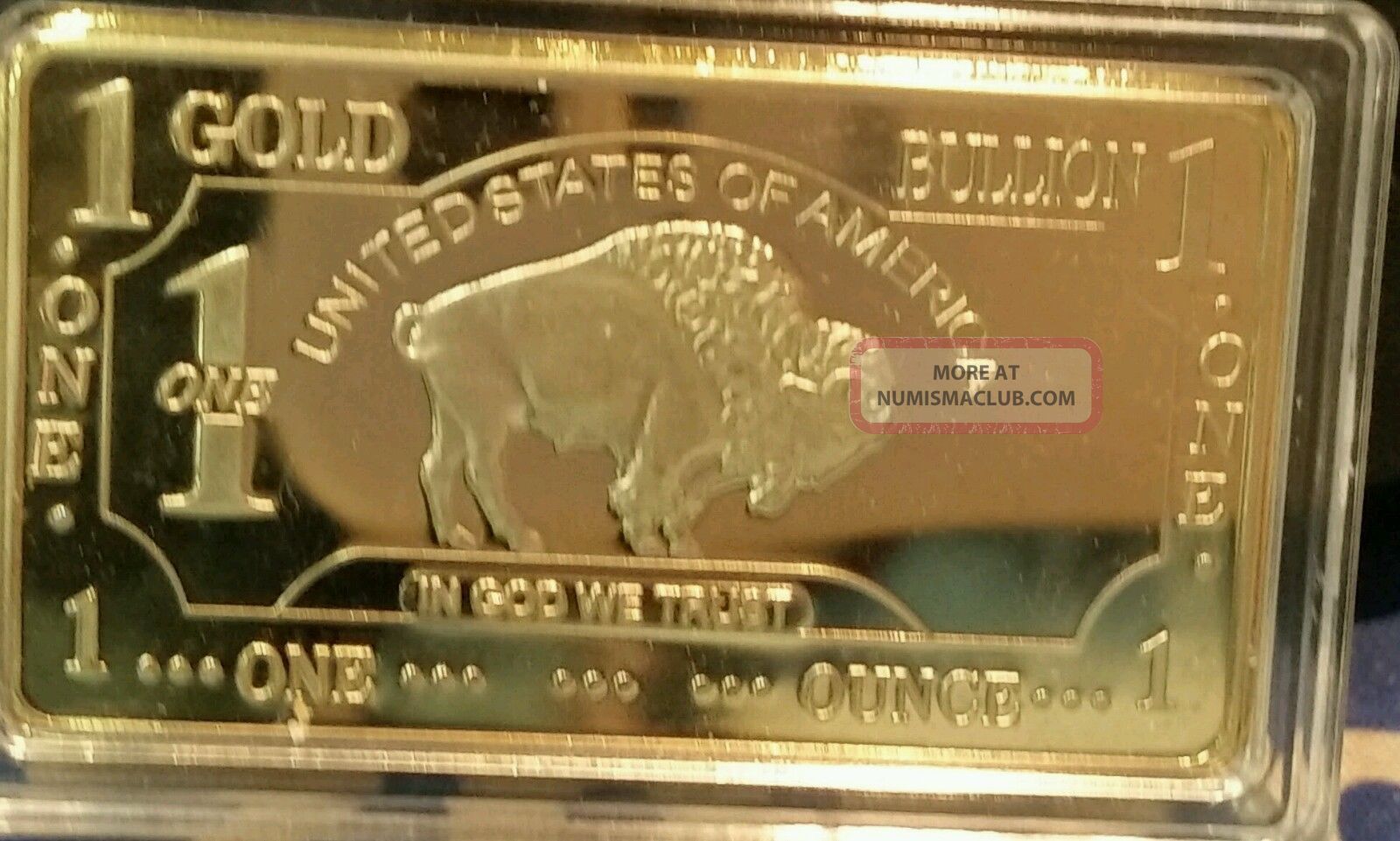 1 Troy Ounce Gold Buffalo Bar 100 Mills Clad. 999 24k Fine Bullion Bar.