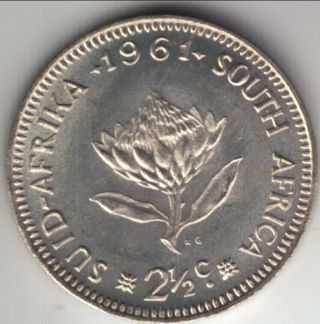 1961 South Africa Silver 2 1/2 Cents Transitional,  Bu,  Km - 58 photo