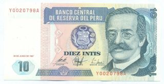 Peru Note 10 Intis 26.  6.  1987 Replacement P 129 Unc photo
