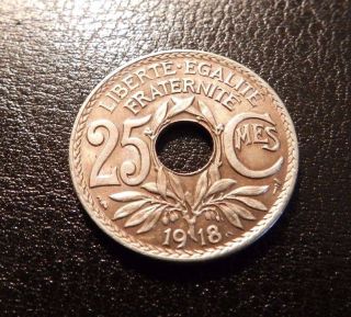 France 25 Centimes,  1918 - Fantastic Old Coin - photo