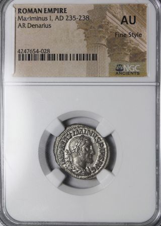Maximinus I Thrax 235 - 238 Ad Silver Denarius Ngc Au Roman Coin photo