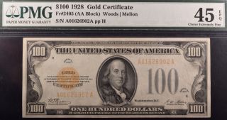 1928 $100 Gold Certificate Fr.  2405 Pmg 45epq photo