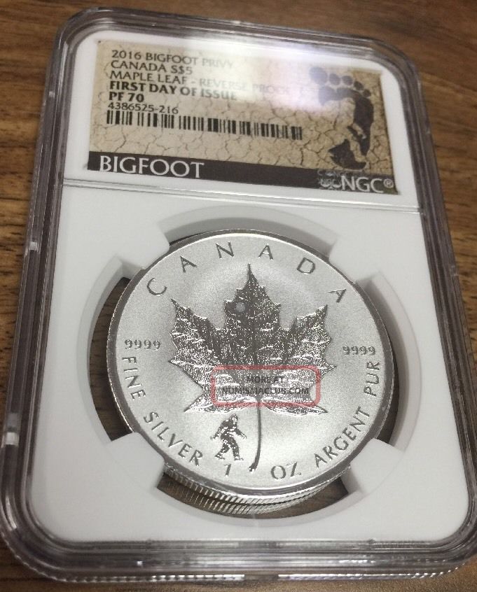 2016 Canada Silver Maple Leaf Bigfoot Privy Ngc Pf70 First Day Of Issue S$5 Coins: Canada photo