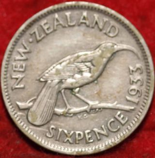 1933 Zealand 6 Pence Silver Foreign Coin S/h photo