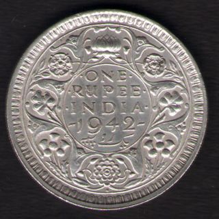 British India - 1942 - George Vi One Rupee Silver Coin Ex - Rare photo