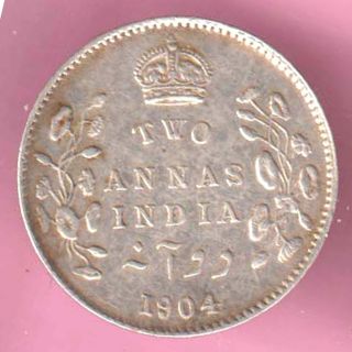 British India - 1904 - Two Annas - King Edward Vii - Rarest Silver Coin - 7 photo
