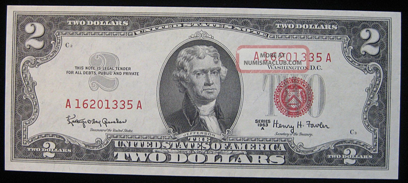 Fr.  1514 1963a $2 Usn.  Red Seal.  Unc.  A Note (616242) Small Size Notes photo