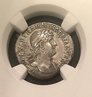 Hadrian Ancient Roman Silver Denarius Ngc Certified 123ad Roma Holding Victory. photo