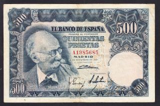 Spain 500 Pesetas 15 - 11 - 1951 Fine P.  142,  Banknote,  Circulated photo