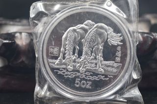 99.  99 Chinese 1990 Zodiac 5oz Silver Coin - Year Of The Horse photo