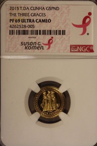 2015 Tristan Da Cunha 5 Pound Gold,  3 Graces,  Ngc Pf69uc U.  S. photo