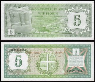 Aruba Paper Money 5 Florin 1986 P - 1 First Banknote Series Unc photo