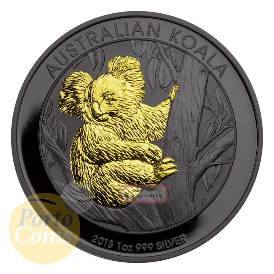 2013 1 Oz 999 Fine Silver Australia Koala Ruthenium & Gold Gilded Coin Australia photo