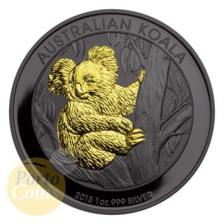 2013 1 Oz 999 Fine Silver Australia Koala Ruthenium & Gold Gilded Coin photo