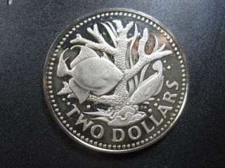 Barbados $2 1973 Nickel Gem Proof Trigger Fish Coral Sea Dollar Crown Money Coin photo