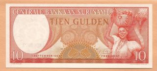 Suriname,  10 Gulden,  1963,  P - 121 Crisp Uncirculated Fast photo