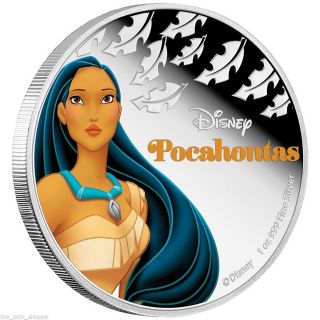 Pocahontas - 2016 1 Oz Silver Color Proof Coin - Disney Princess Series - Niue photo