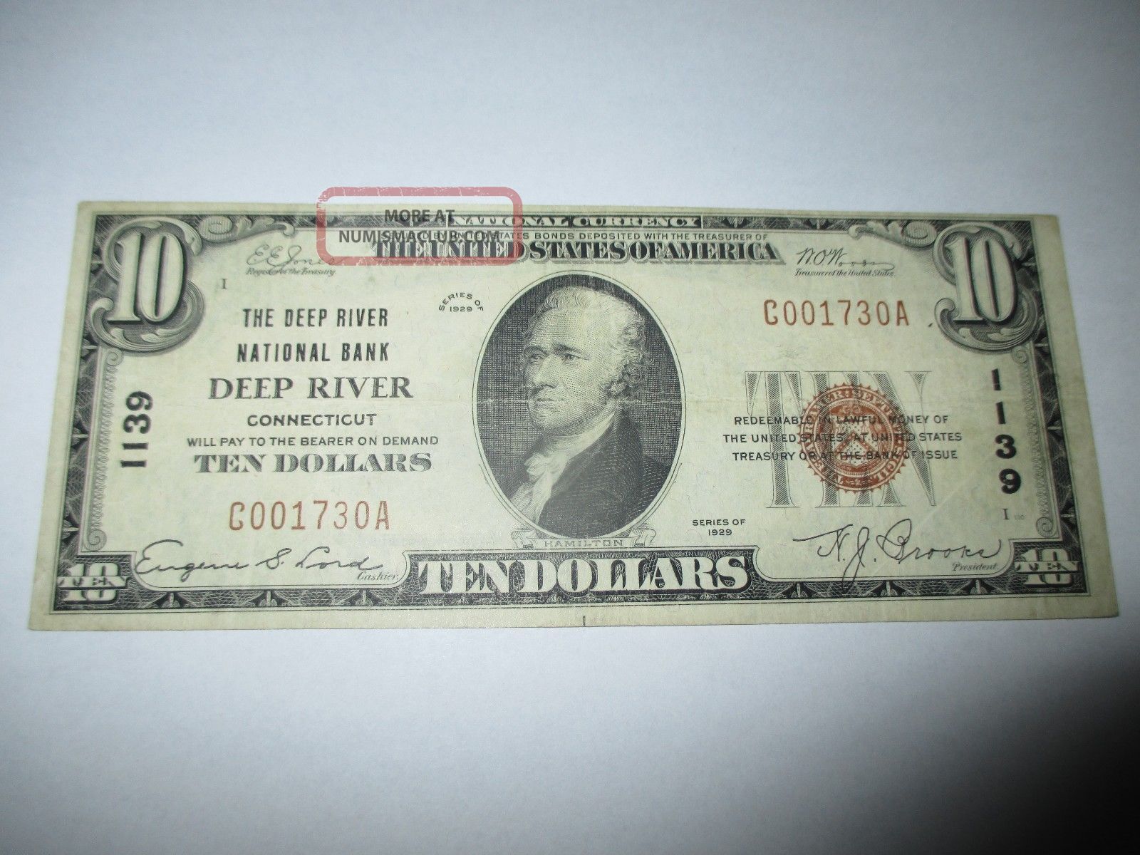 $10 1929 Deep River Connecticut Ct National Currency Bank Note Bill Ch 1139 Vf Paper Money: US photo