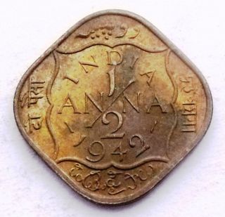 India British 1/2 Anna 1942 Km 534b.  1 George Vi King Emperor - Rare Square Coin photo