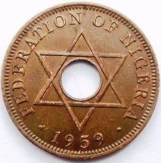 Nigeria 1 Penny 1959 Very Rare Old Coin With Center Hole photo