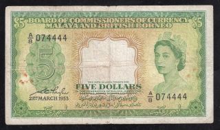 Malaya&british Borneo 5 Dollars Board Of Commissioners Of Currency (p2) photo
