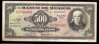 Mexico 1977 $500 Mexican Pesos Money Bill; Peso Note Billete De Dinero Mexicano photo