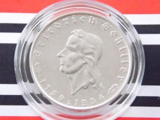 Rare German Coin 2 Mark Friedrich Schiller 1934 F Silver Third Reich Nazi Wwii photo