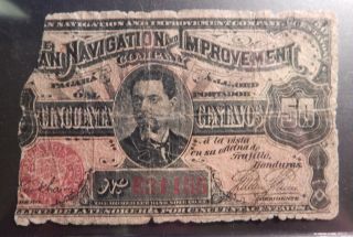 1886 Honduras 50 Centavos Avian Navigation And Improvement Filler Note photo