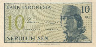 1964 10 Sen Indonesia Currency Gem Unc Banknote Note Money Bank Bill Cash Asia photo