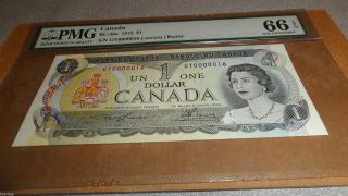 Bank Of Canada,  1973,  $1 Bc - 46a,  Lawson - Bouey,  Pmg 66 Epq.  Gem Unc.  Low Serial photo