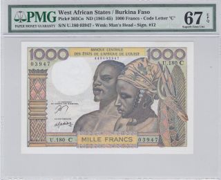 Was / Burkina Faso 1000 Franc P303cn Pmg 67 Epq None Finer photo