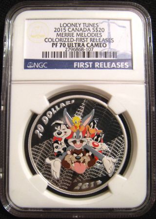 2015 Canada $20 Looney Tunes - Merrie Melodies Ngc Pf70 First Releases Colorized photo