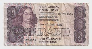 South African Reserve Bank Five Rand Fancy Serial Number Bank Note 1951 - 08 - 7 photo