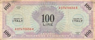 Italy 100 Lire Series 1943 Block Aa Ww Ii Issue Circulated Banknote,  E1 photo