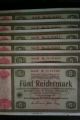 Rar German Banknote Eserie5 Reichsmark Conversion Foreign 1933 Thrid Reich Ww2un Europe photo 1