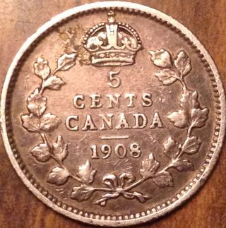 1908 Large 8 Canada 5 Cents Very Scarce Silver Coin Get Your Own Here photo