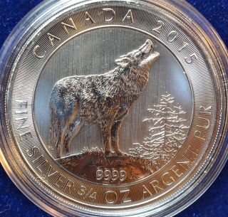 2015 Canadian Silver Wolf 3/4 Oz.  Silver.  9999 Bu Coin photo