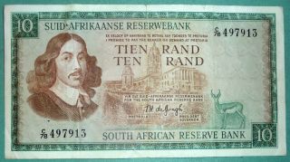 South Africa 10 Rand Note,  P 114 B,  1967 - 74 Issue,  Watermark : Springbok photo