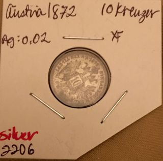 Austria 1872 Silver 10 Kreuzer Coin photo