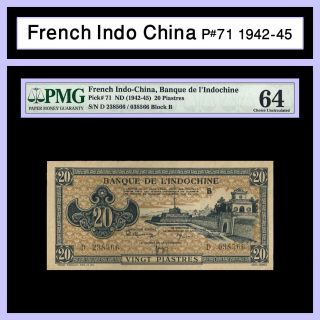 Qpm - French Indochina - P 71 - 1942/45 - 20 Piastres - Pmg Unc 64 photo