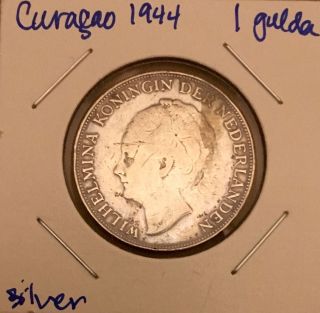 Curaçao 1944 Silver 1 Gulden Coin photo