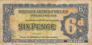 British Armed Forces 6 Pence 2nd.  Series Circulated Banknote,  E2 photo