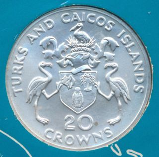 1974 Turks And Caicos Islands Churchill 20 Crown Sterling Silver Coin 1.  1 Oz Asw photo